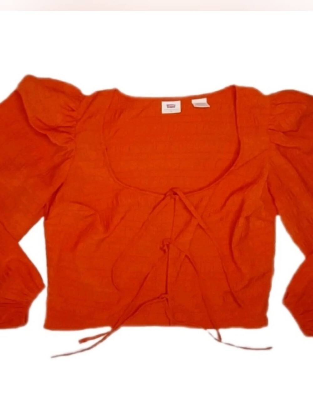Levis Orange Tie-Front Balloon Sleeve Crop Top Sz XS Boho Chic Hippie Retro